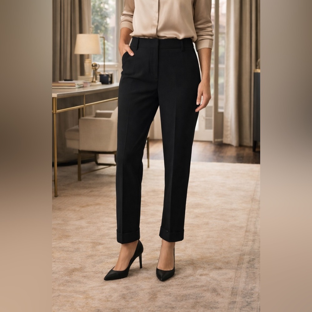 Larry Levine Black High Rise Stretch Trousers Size 14 Cuffed Career Work Pants